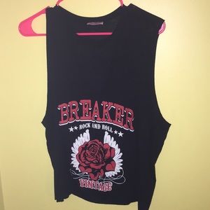 black muscle tee with mesh vneck and graphic